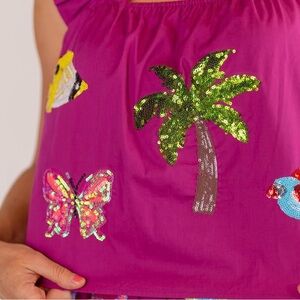 Queen of Sparkles Purple Sequin Ruffled Tank Top
